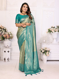 Sea green banarasi tissue silk saree with zari weaving work