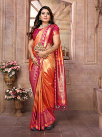 Orange kanchipuram banarasi tissue silk saree with zari weaving work