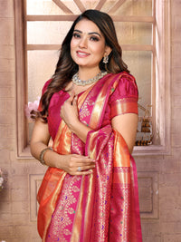 Orange kanchipuram banarasi tissue silk saree with zari weaving work