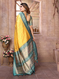Yellow Exclusive kanchipuram banarasi tissue silk saree with zari weaving work