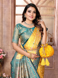 Yellow Exclusive kanchipuram banarasi tissue silk saree with zari weaving work