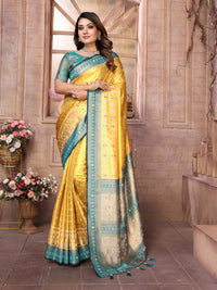 Yellow Exclusive kanchipuram banarasi tissue silk saree with zari weaving work