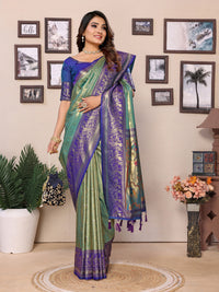 Sea green Traditional paithani tissue silk saree with zari weaving work