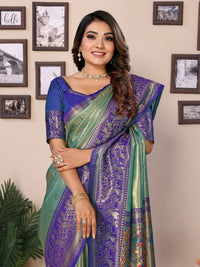 Sea green Traditional paithani tissue silk saree with zari weaving work
