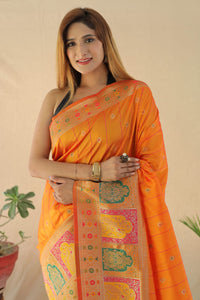 Yellow color soft banarasi silk saree with gold zari weaving work