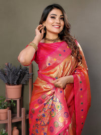 Orange banarasi tissue silk saree with zari weaving work