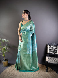 Sea green banarasi tissue silk saree with zari weaving work