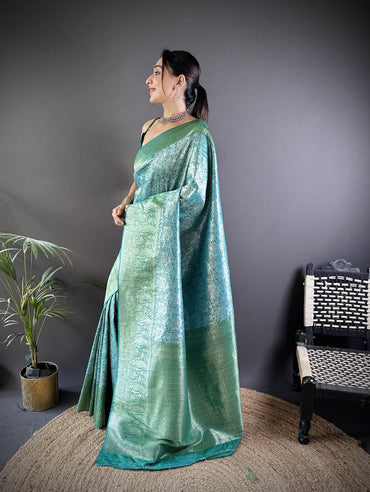 Sea green banarasi tissue silk saree with zari weaving work