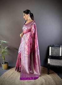 Pink dharmavaram pattu tissue silk saree with zari weaving work