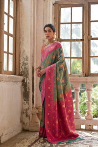 Rama green premium banarasi silk saree with zari weaving work
