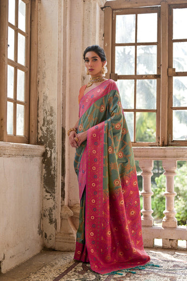 Rama green premium banarasi silk saree with zari weaving work