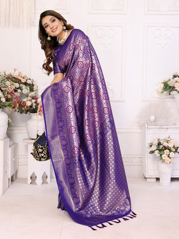 Purple banarasi chaturi silk saree with zari weaving work