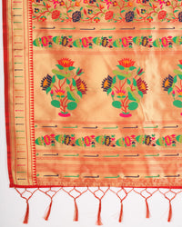 Red color kanchipuram silk saree with zari weaving work