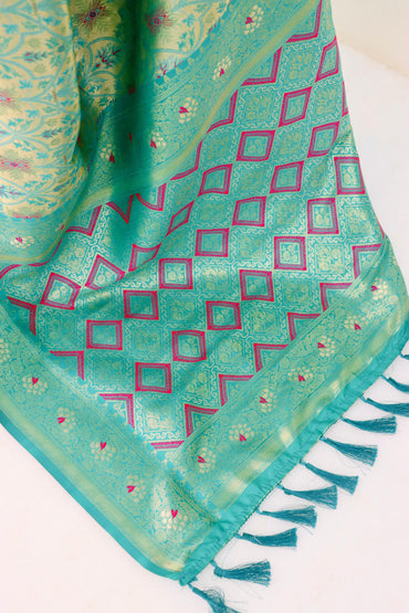 Rama green dharmavaram banarasi silk saree with zari weaving