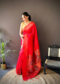 Pink paithani silk saree with zari weaving work