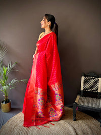 Pink paithani silk saree with zari weaving work
