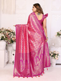 Pink banarasi chaturi silk saree with zari weaving work