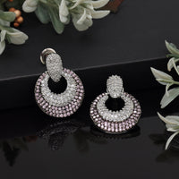 Pink Color American Diamond Earrings