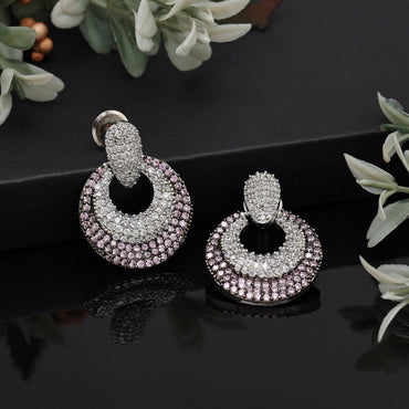 Pink Color American Diamond Earrings