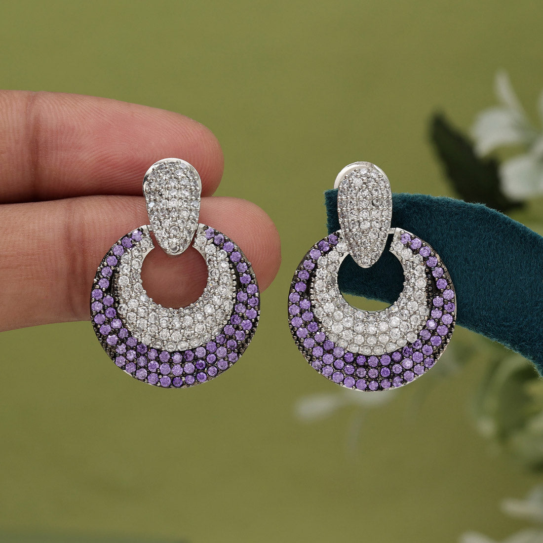 Purple Color American Diamond Earrings