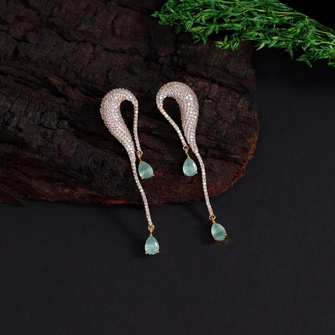 Pista Green Color American Diamond Earrings