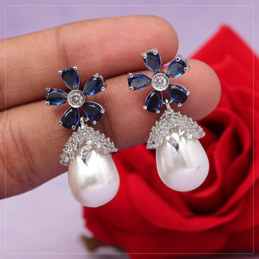 Blue Color American Diamond Earrings