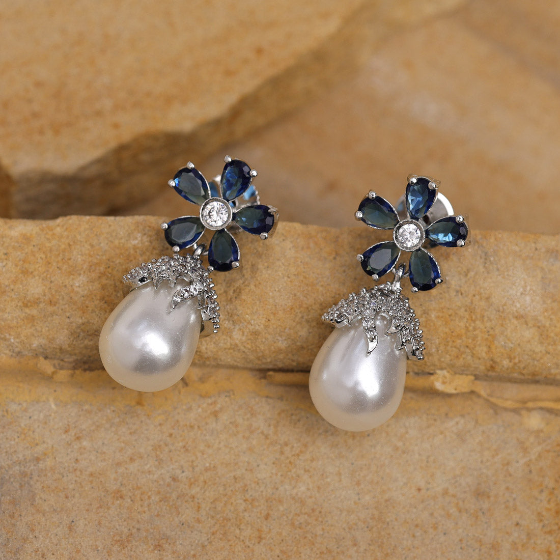 Blue Color American Diamond Earrings