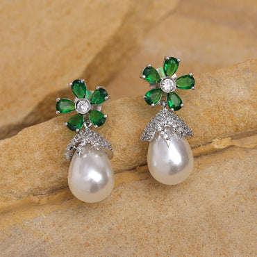 Green Color American Diamond Earrings