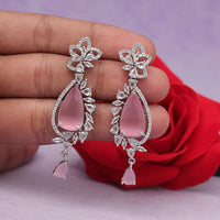 Pink Color American Diamond Earrings