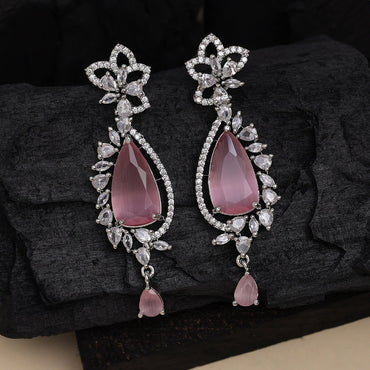 Pink Color American Diamond Earrings