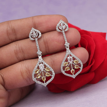 Yellow Color American Diamond Earrings