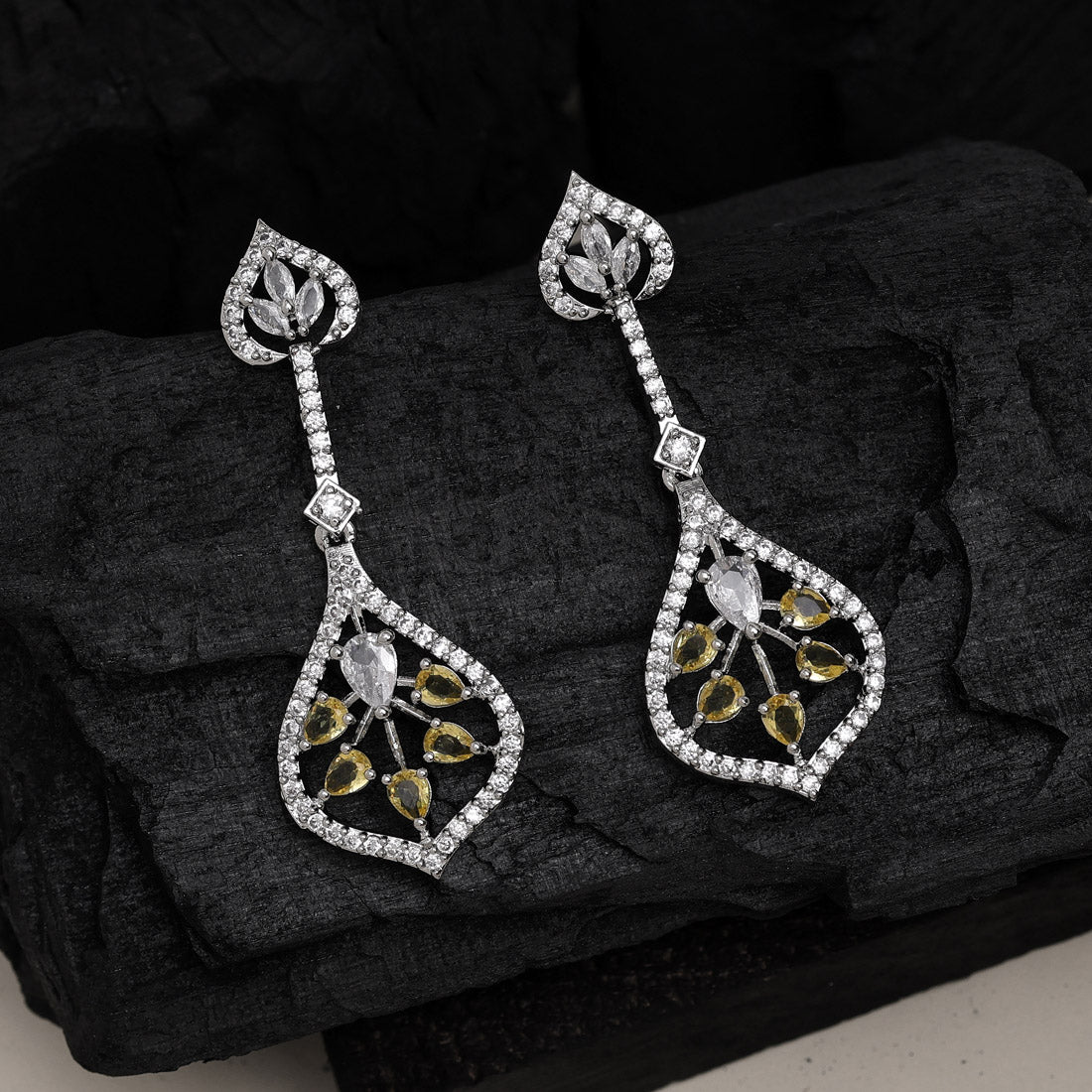 Yellow Color American Diamond Earrings
