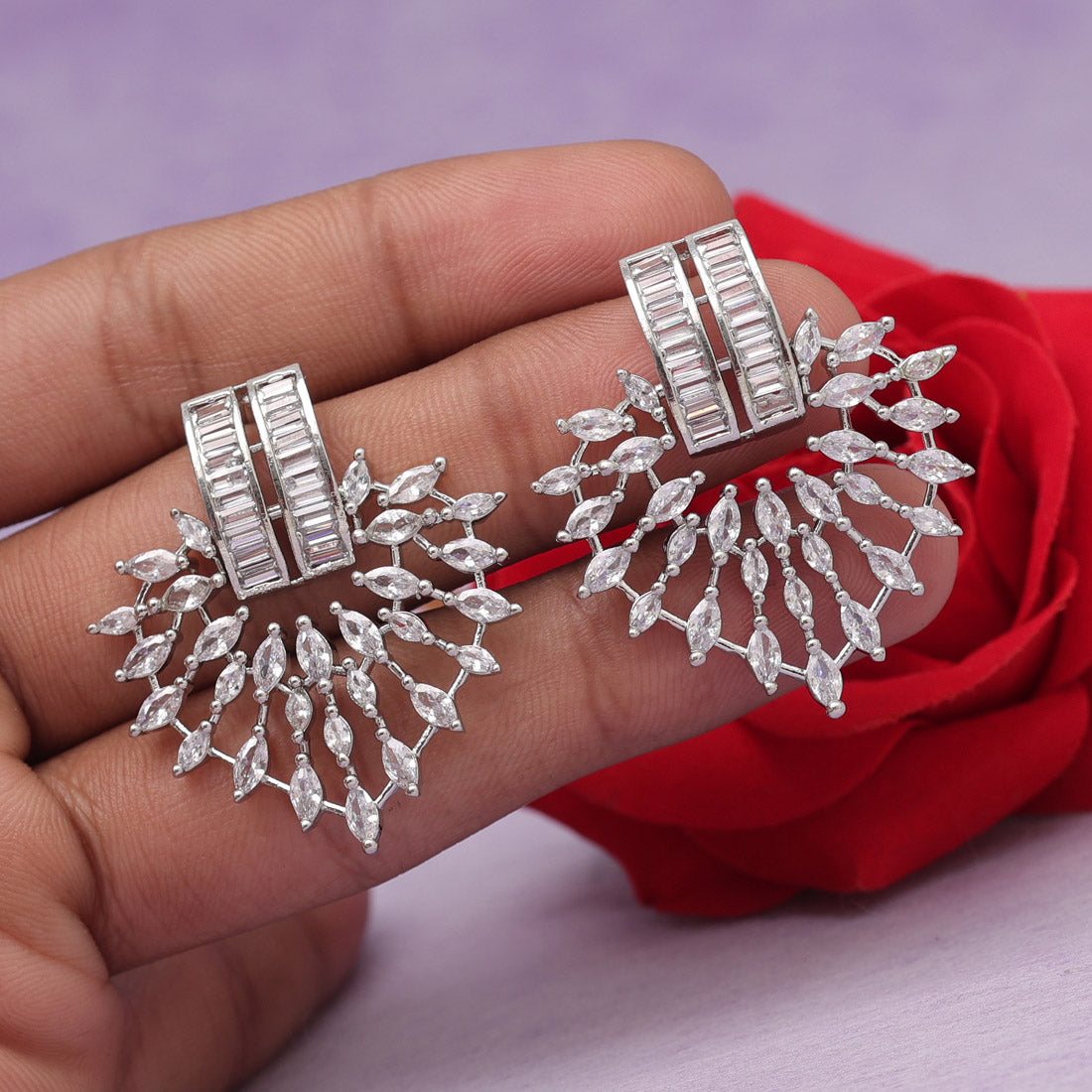 Silver Color American Diamond Earrings