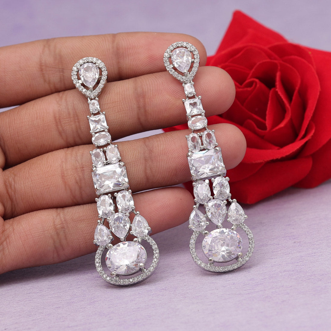 Silver Color American Diamond Earrings