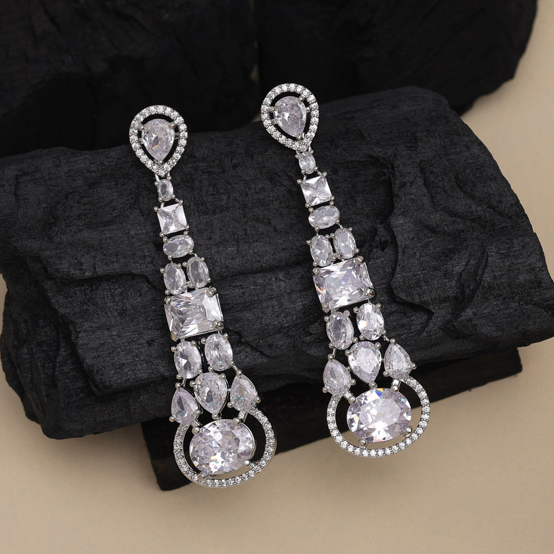 Silver Color American Diamond Earrings