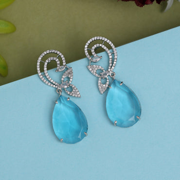 Sky Blue Color American Diamond Earrings