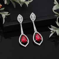 Red Color American Diamond Earrings