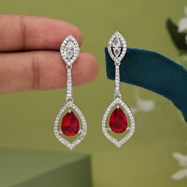 Red Color American Diamond Earrings