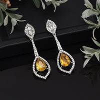 Yellow Color American Diamond Earrings