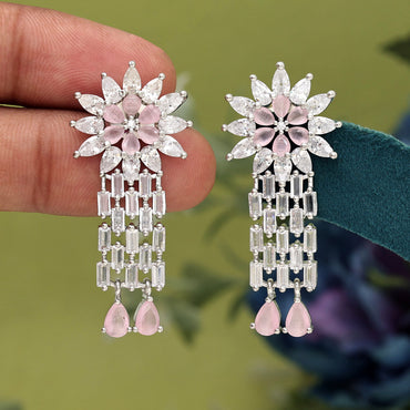 Pink Color American Diamond Earrings