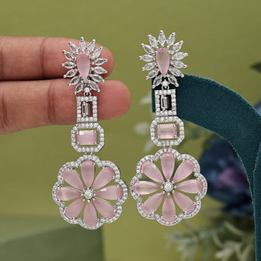 Pink Color American Diamond Earrings