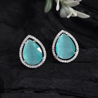 Pista Green Color American Diamond Earrings