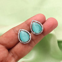 Pista Green Color American Diamond Earrings