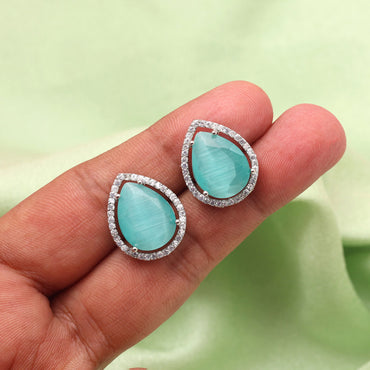 Pista Green Color American Diamond Earrings
