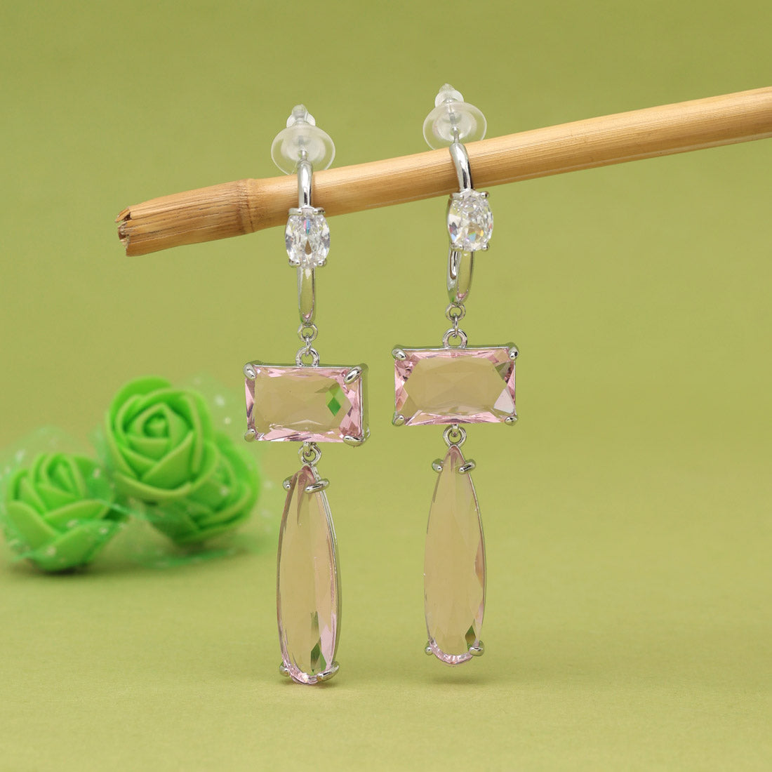 Pink Color American Diamond Earrings