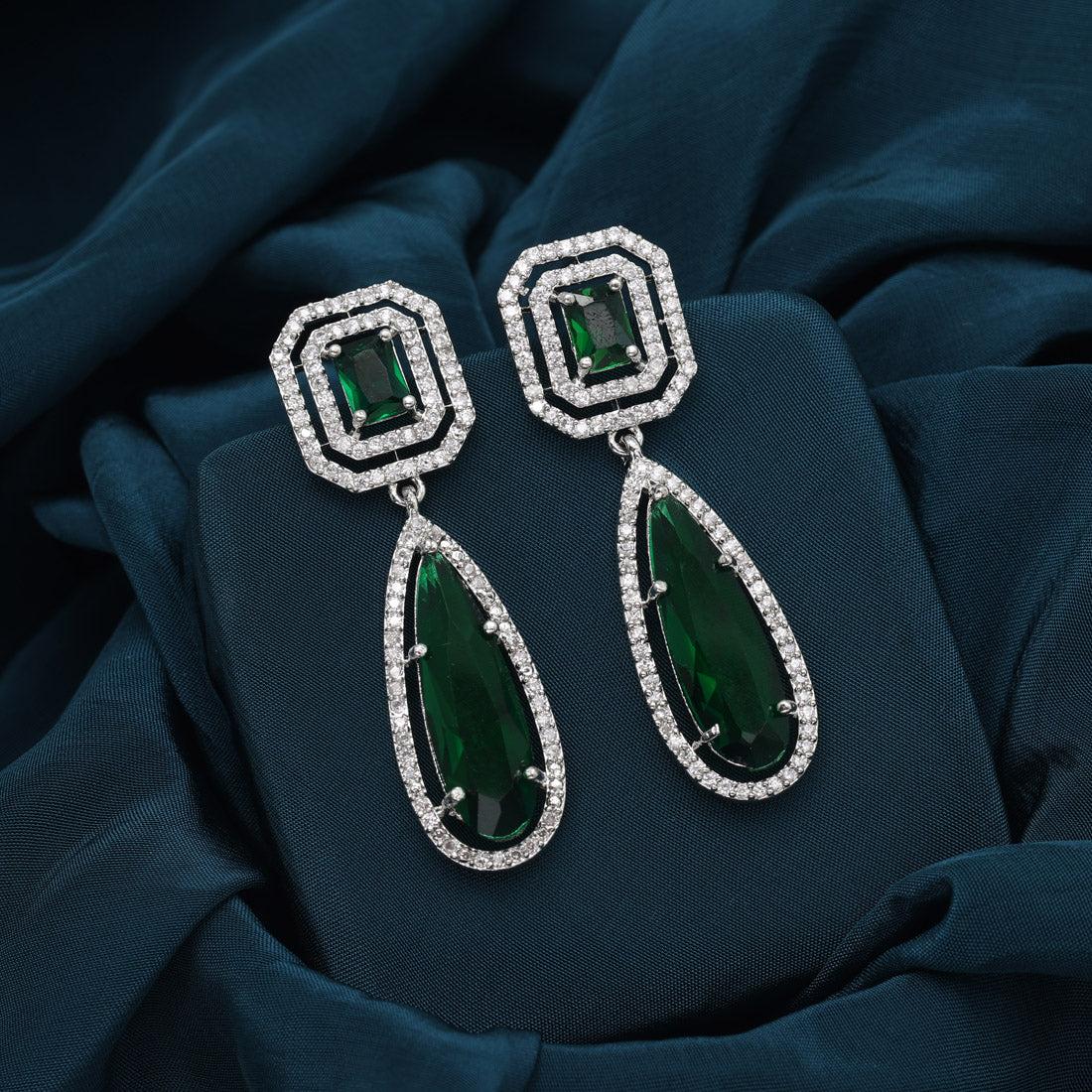 Green Color American Diamond Earrings
