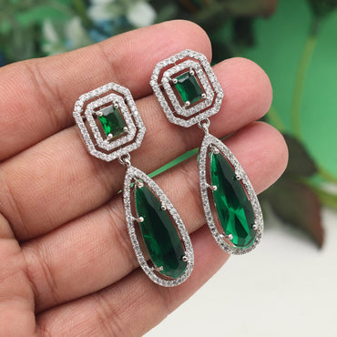 Green Color American Diamond Earrings