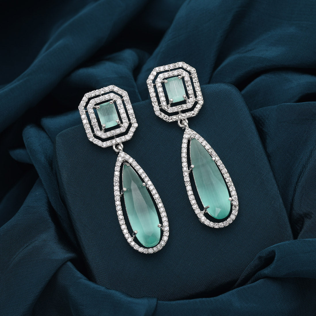 Pista Green Color American Diamond Earrings
