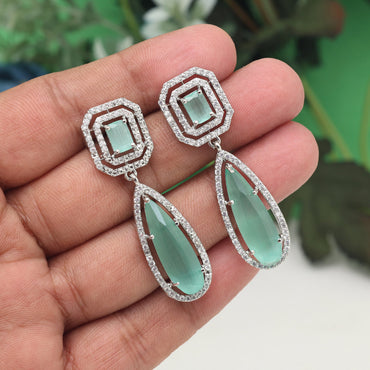 Pista Green Color American Diamond Earrings
