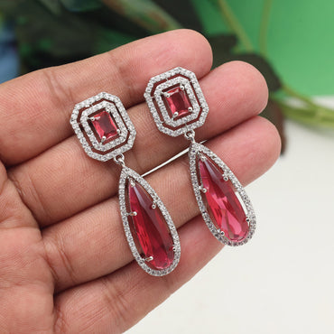 Ruby Color American Diamond Earrings
